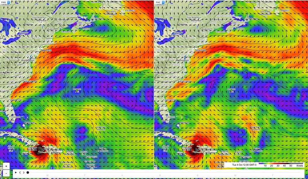 Hurricane Matthew - visits Haiti 24 hours ago, passing between two land masses © PredictWind